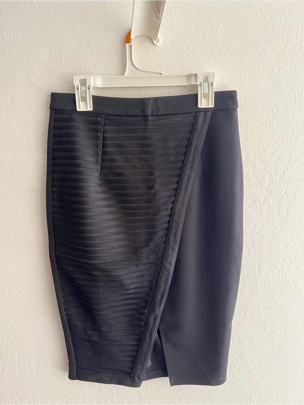 Classic Black Wrap Pencil Skirt with see-through stripe panel - Women